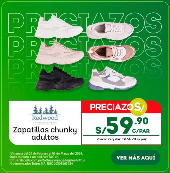 Zapatillas chunky mujer oferta en Tottus