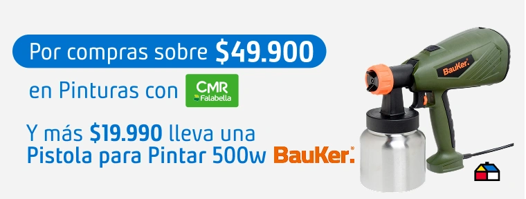 Pistola para pintar Bauker de 500 W a $19.990 al comprar sobre $49.990 en pinturas con CMR
