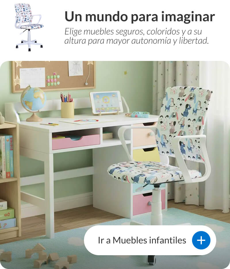 Conjunto de escritorio y silla infantil color blanco y madera clara