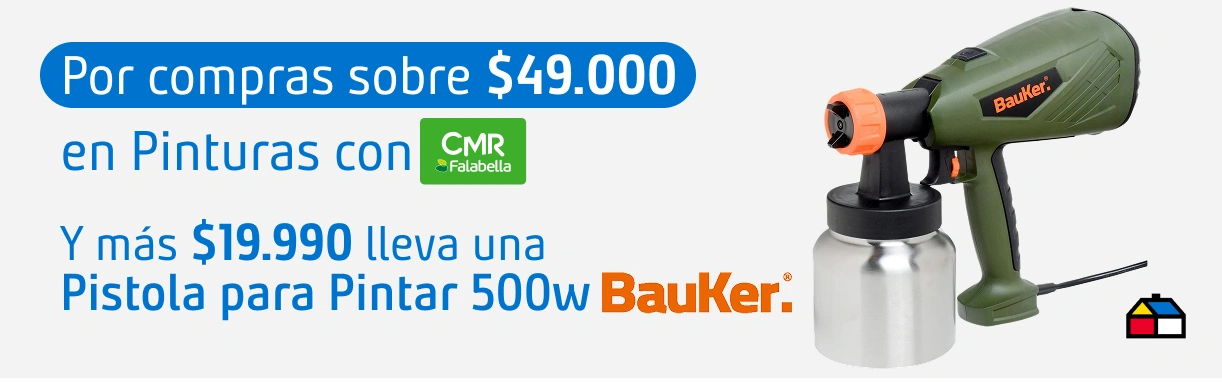 Pistola para pintar Bauker de 500 W a $19.990 al comprar sobre $49.990 en pinturas con CMR