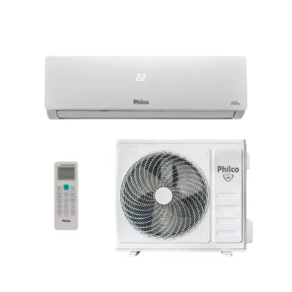 Conjunto ar-condicionado para quarto Philco com condensadora retangular e controle remoto