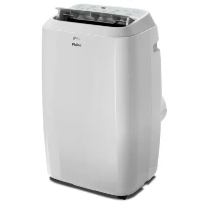 Ar-condicionado para quarto Philco portátil na cor branca com saídas de ar superiores.